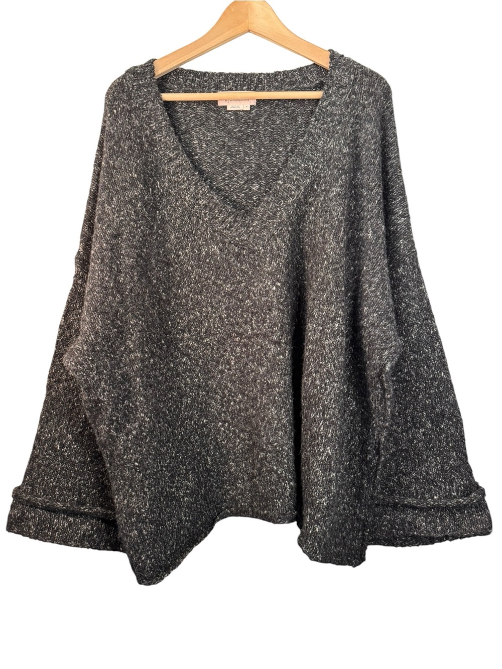 Anthropologie Maggy Oversized V-Neck Bell Sleeve Sweater Size XL Dark Gray